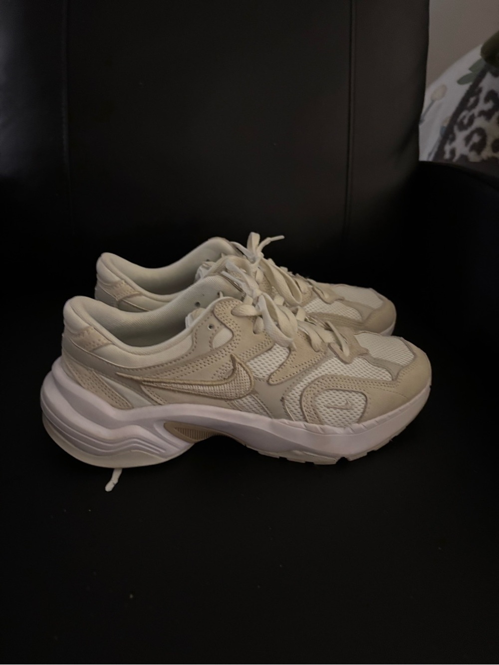 Nike Women's Cream and White Mesh Runner Sneakers
